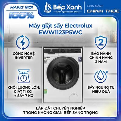[FREESHIP HCM] Máy giặt sấy Electrolux EWW1123P5WC - Inverter - Giặt 11kg + sấy 7 kg - Sấy ngưng tụ