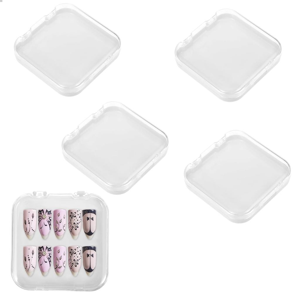 4 CÁI 2.95 "Nail Art Hộp trưng bày Acrylic Press On Nail Storage Box Hộp đóng gói có keo dán Băng ke