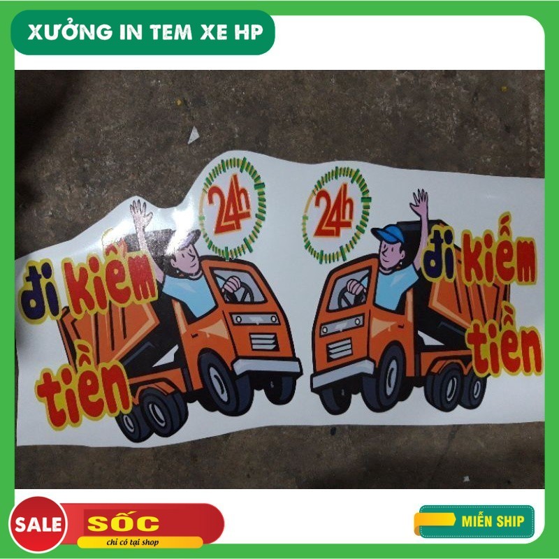 (Tem 3 lớp) Tem decal 24h đi kiemtien dán trang trí xe ô tô (sl: 1 tem), Tem stickers kèm chữ 24h đi