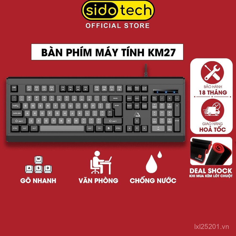 Bàn phím máy tính có dây SIDOTECH KM27 cơ khí chơi game kích thước đầy đủ 104 phím gõ nhanh chống nư