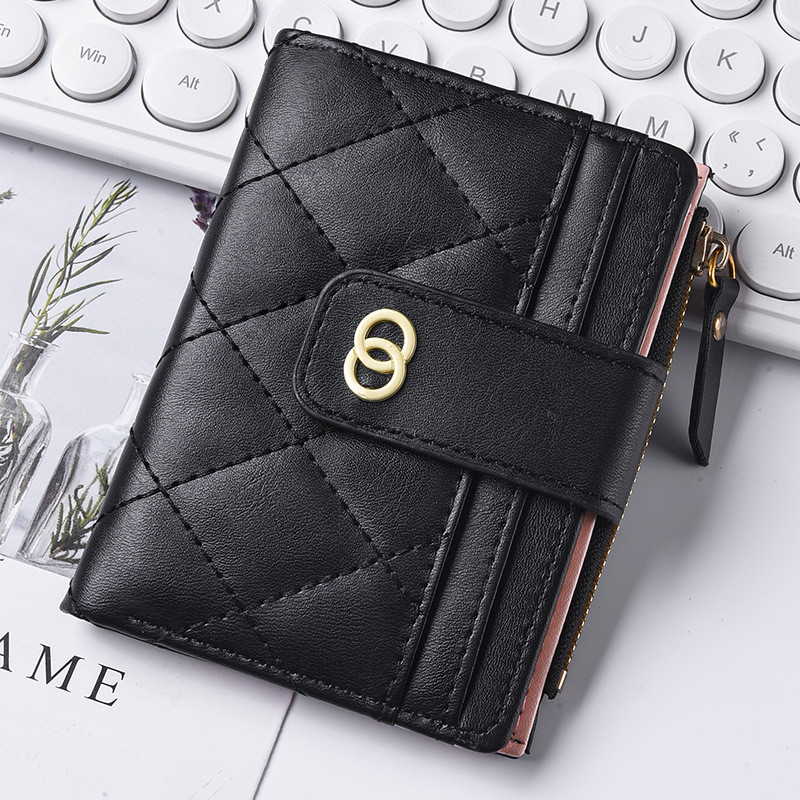 8 ️ ⃣ Phiên bản Hàn Quốc Ví nữ Gấp ngắn Khe cắm nhiều thẻ Ví học sinh đơn giản Ví đựng tiền xu thêu 