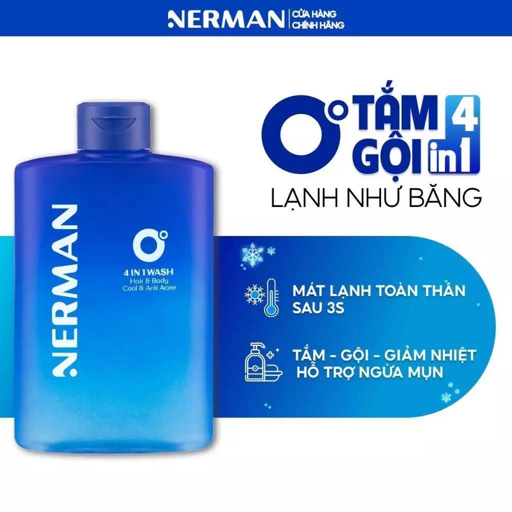 Sữa tắm gội hương nước hoa NERMAN 0 Độ 4in1 330ml Dưỡng Body Dưỡng thể