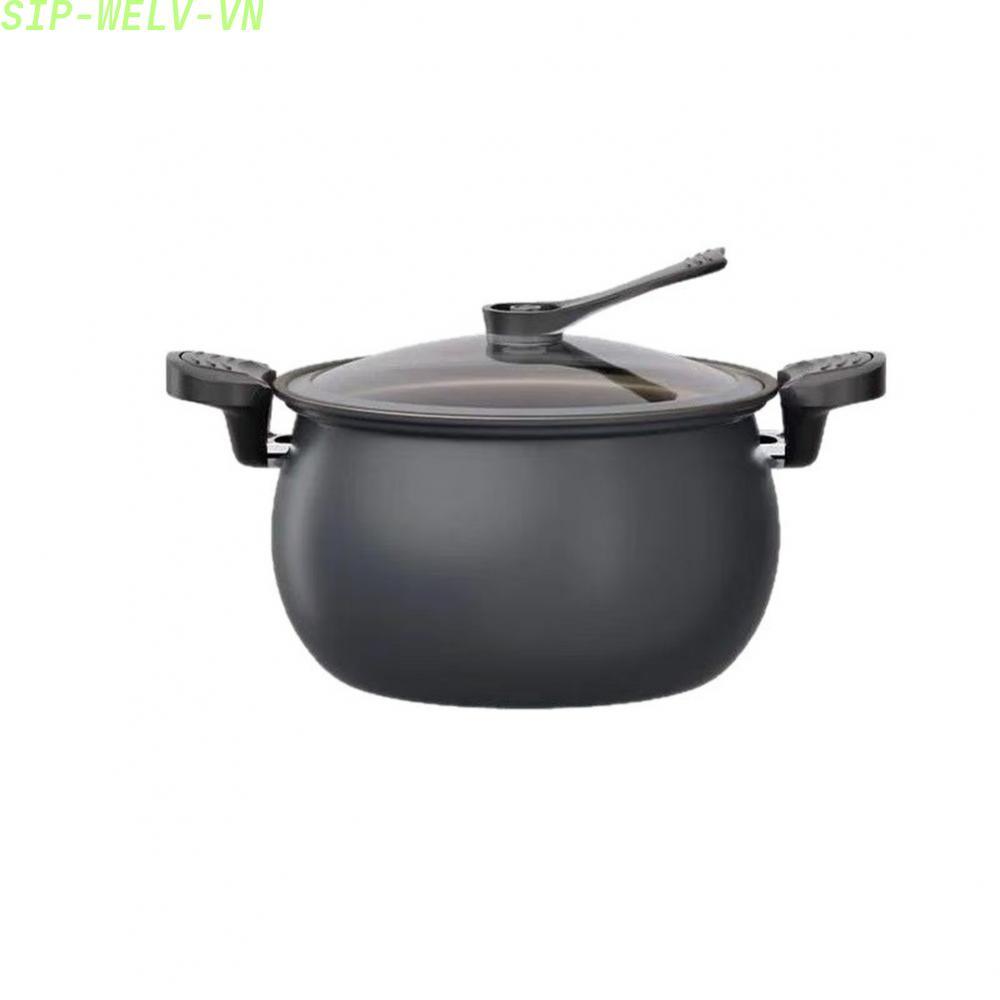 {WELV}Multipurpose Large Capacity Titanium Soup Pot with Glass Lid for Induction Gas