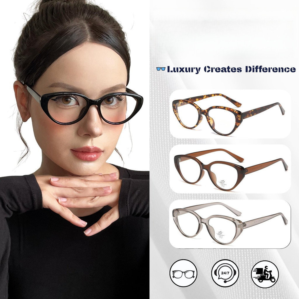 [ Kính Đổi Màu ] Kính Chống Ánh Sáng Xanh, Phong Cách Hàn Quốc Cổ Điển Thiết Kế Mắt Mèo, Kính Trơn Phổ Biến Của Phụ Nữ T