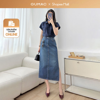  Chân váy jeans nữ form bút chì GUMAC dáng dài midi xẻ tà tôn dáng dễ phối trẻ trung VD12037 