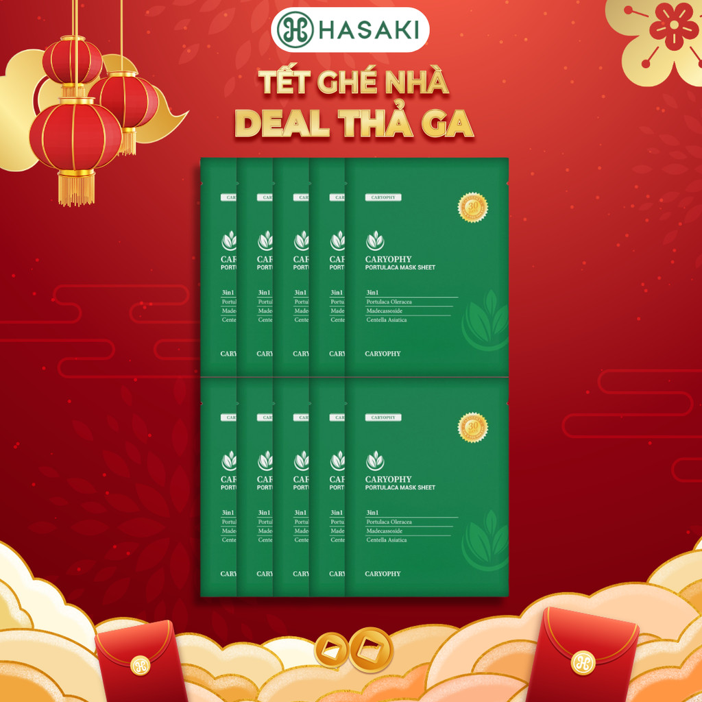   DAILY  Combo 10 Mặt Nạ Caryophy Giảm Mụn Thâm & Dưỡng Ẩm Da 22g Portulaca Mask Sheet 3in1 Hasaki Sản Phẩm Chính Hãng 