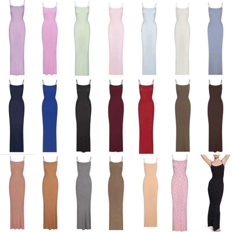 BHDW Skims Kardashian Yimengling Style Hot Girl Ribbed Strap Dress Women Backless Slim Fit Bodycon L