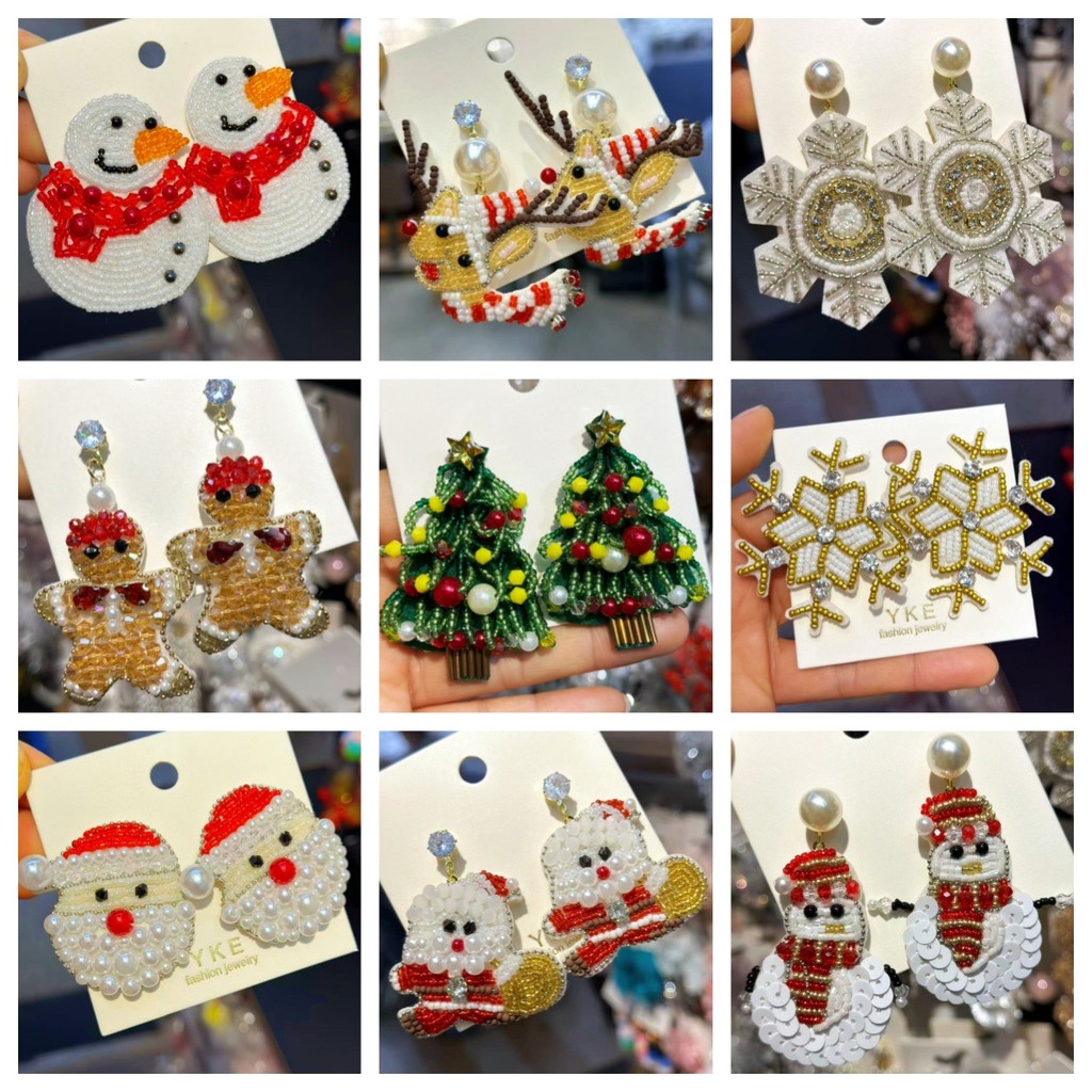 Spot Goods#Christmas Series Party Earrings Handmade Beaded Santa Claus Tree Deer Snowflake Earrings 