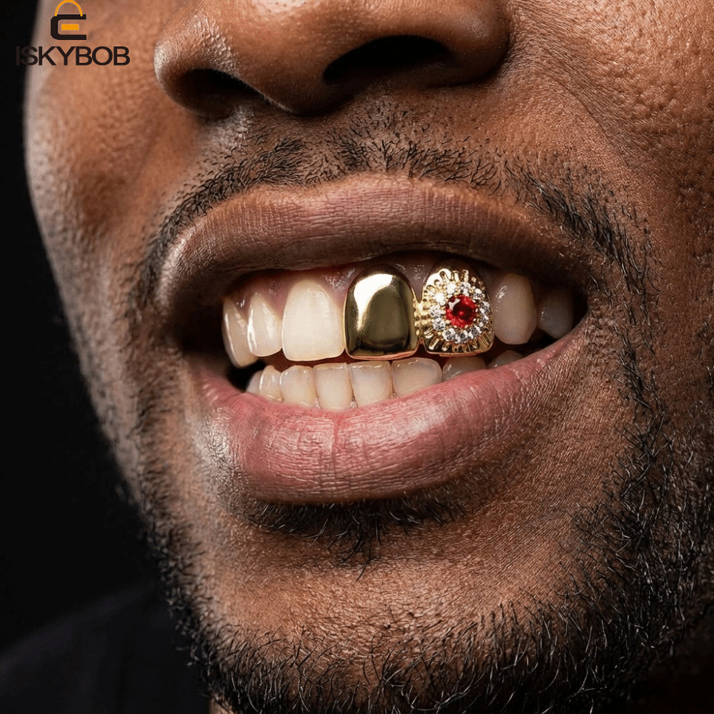 FUZOU Hiphop Răng Grillz, Mũ Răng Kim Cương Giả Thiết Kế Hoa, Quà Tặng Punk Màu Bạc Có Thể Tháo Rời 