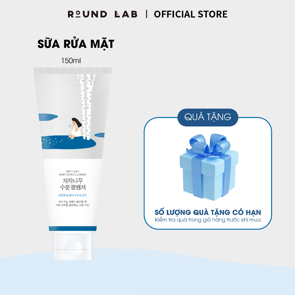 Sữa rửa mặt Round Lab Birch Juice Moisturizing Cleanser 150ml làm sạch sâu mềm da
