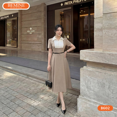 Đầm thiết kế BEMINE cổ sơ mi phối dáng chữ A phù hợp đi làm-B602