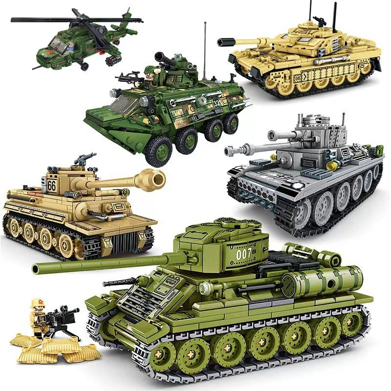 Leyi Quân Sự Series Tiger Tank T34T90KV2 Challenger M60 Mô Hình Lắp Ráp Khối Xây Dựng Đồ Chơi