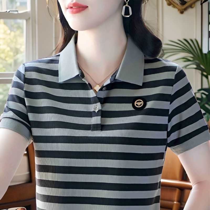 Classic Fashion All-Match Western Style Mom Clothes Temperament Youthful-Looking Short Sleeve Shirt 