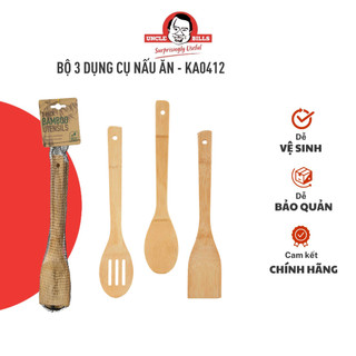 Bộ 3 dụng cụ nấu ăn bằng gỗ uncle bills tiện lợi, an toàn cho mọi món ăn - ka0412-new