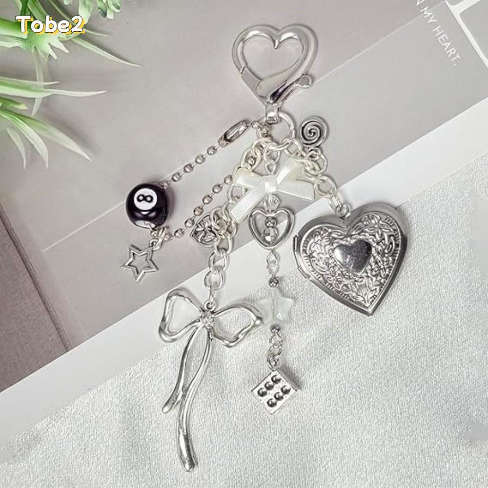 Móc khóa TOBE2 Heart Locket, Bow 8 Ball Star Mặt dây chuyền Móc chìa khóa ảnh sáng tạo, Phụ kiện quy