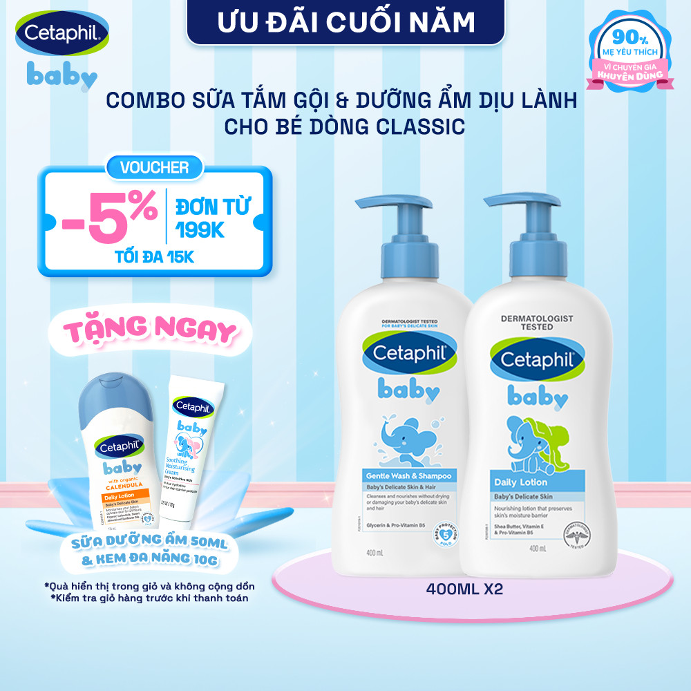 Combo Sữa tắm gội Cetaphil Baby Gentle Wash&Shampoo + Sữa dưỡng ẩm Cetaphil Baby Lotion 400ml/ chai