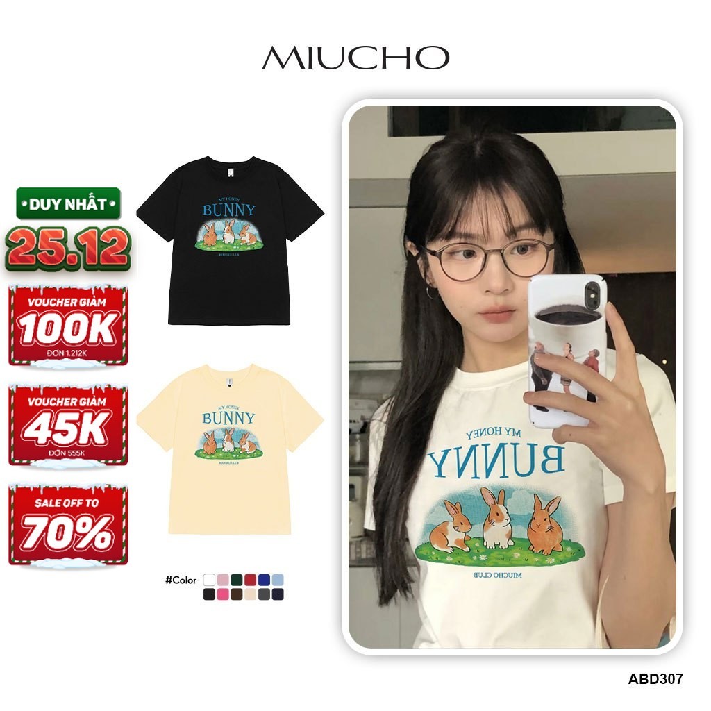 Áo baby tee Thỏ Bunny ABD307 Miucho cổ tròn in graphic