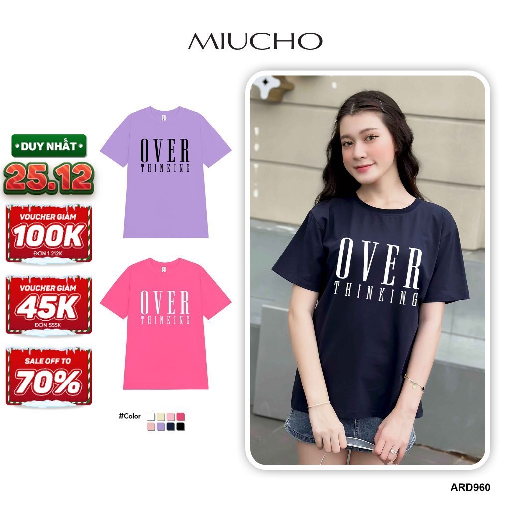 Áo thun nữ form vừa in chữ Over Thinking regular ARD960 Miucho Chic in basic