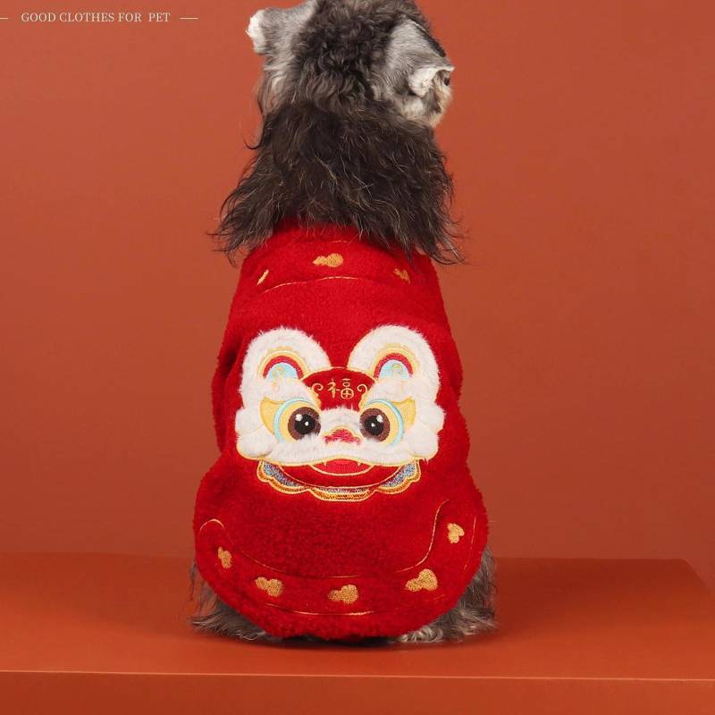 New Year Dog Clothes Schnauzer New Year New Puppy Fleece Padded Coat Red Winter Teddy Bichon Jarre A