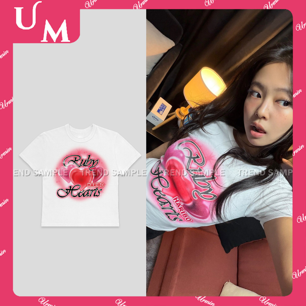 KPOP BLACKPINK Jennie x Haribo Merch - Áo Thun Crop Top Bông Unisex, Phong Cách Cá Tính, Size Lớn