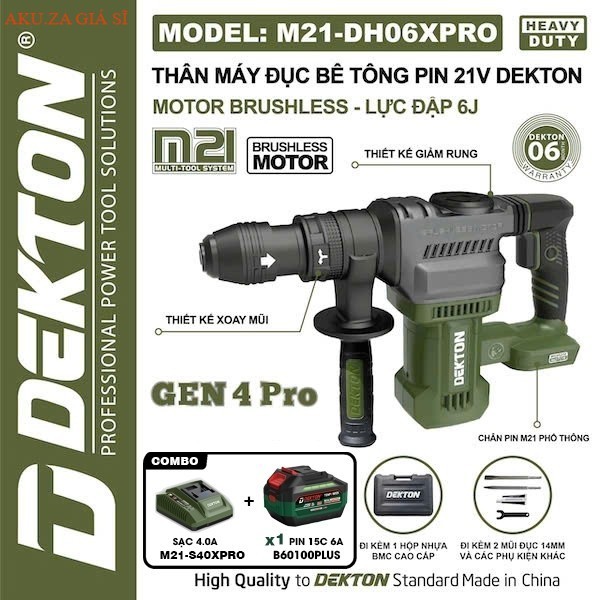 Thân máy đục bê tông pin DEKTON M21-DH06XPRO, Gen 4 Pro Không chổi than Lực dập 6J- akuza giá si