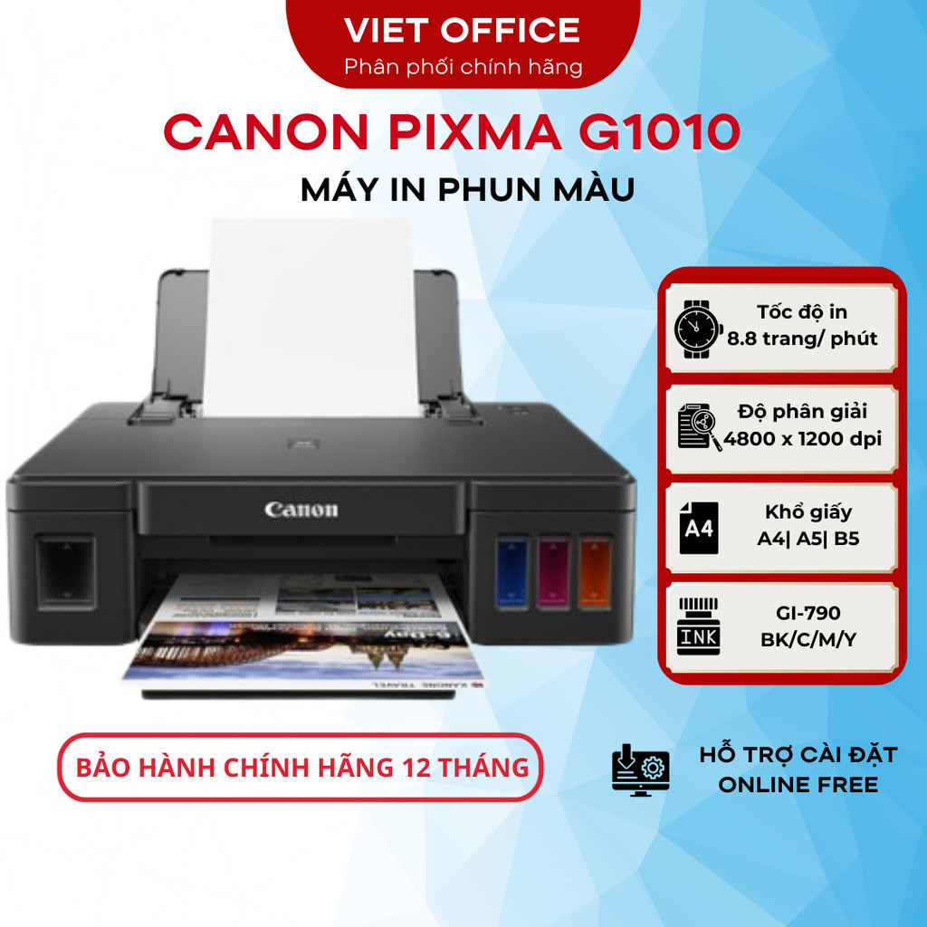 Máy In Phun Màu Canon PIXMA G1010 (Kèm mực chính hãng) - Mới 100% - Bảo hành chính hãng Canon