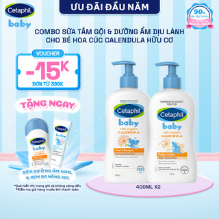  Combo Sữa tắm gội + Sữa dưỡng ẩm dịu lành cho bé Cetaphil Baby với Calendula hoa cúc hữu cơ 400ml chai 