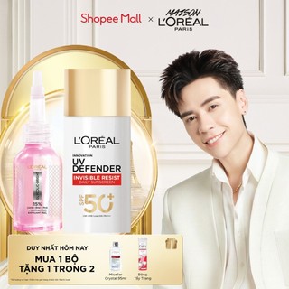  Bộ Dưỡng chất làm sạch Exfoliant Peel 25ml & Sữa chống nắng phổ rộng UV Defender Invisible Resist L'Oréal Paris 50ml 