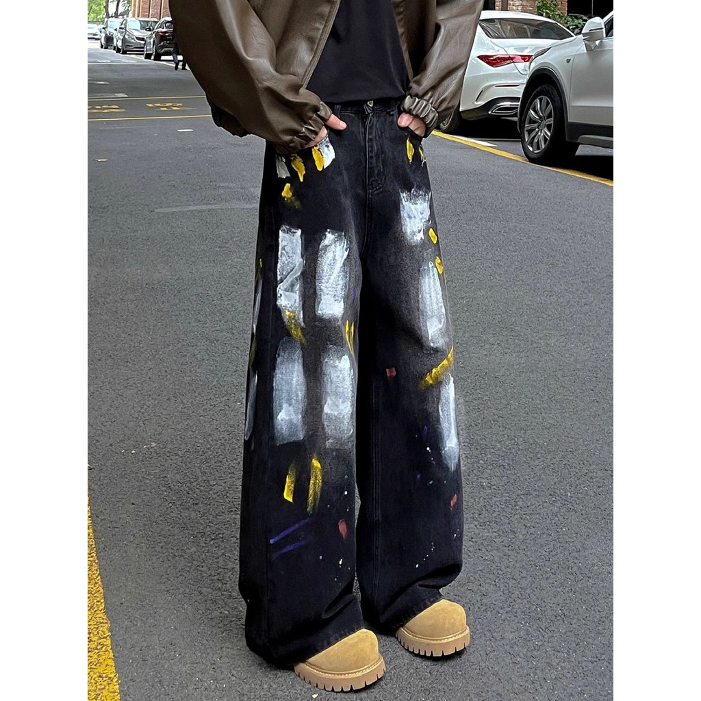 Sơn Graffiti Quần Jean Nam Mực Thẳng, Style Retro Cao Cấp AC402
