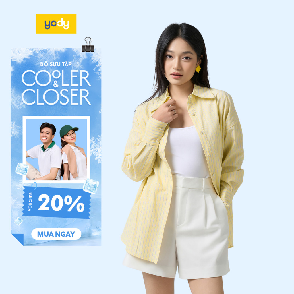 ⚡T5 199K⚡ Áo sơ mi nữ oversized YODY kẻ sọc rộng thoải mái mềm mịn ít nhăn nhàu WCSH25S028