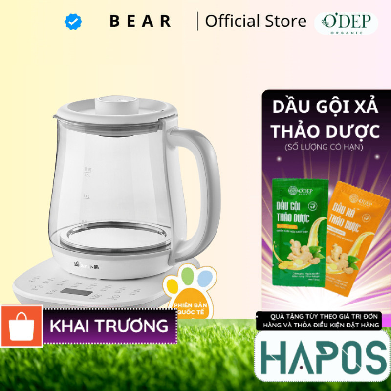 Ấm siêu tốc Bear 1.5 Lít 800W pha trà đa năng Chính hãng, giữ ấm 12 giờ YSH-D15V7 - HAPOS HSA