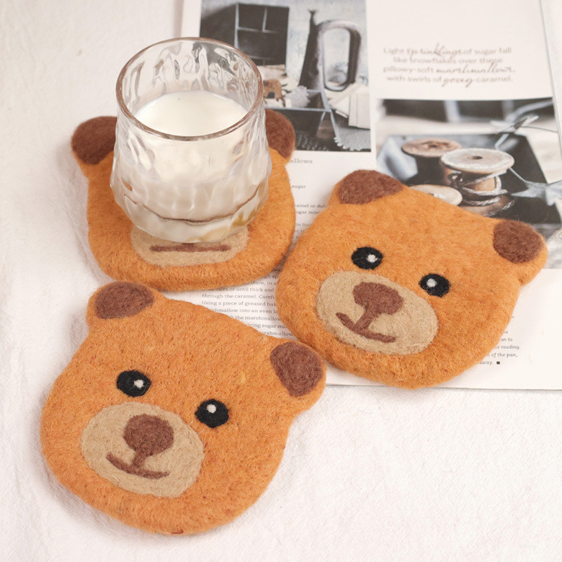 < Bánh Quy Gấu > Len Nỉ Coaster Làm Tay Coaster Cà Phê Coaster Cách Nhiệt Bàn Thảm Coaster Thấm Hút 