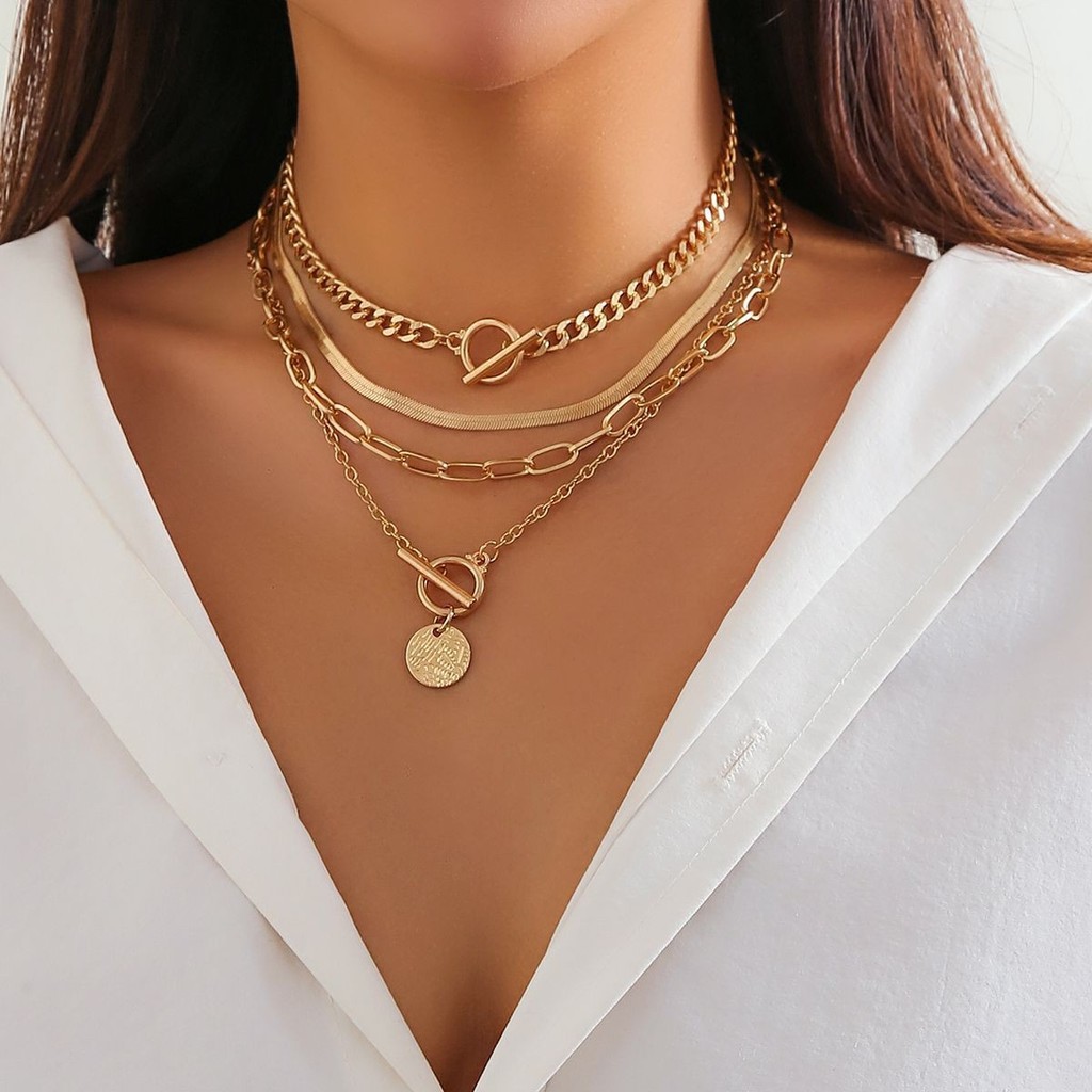 Bộ 4 Món OT Khóa Cô Gái Ngọt Ngào Bộ Vòng Cổ Retro Sang Trọng Mặc Vòng Cổ Phù Hợp Với Trang Sức AC40