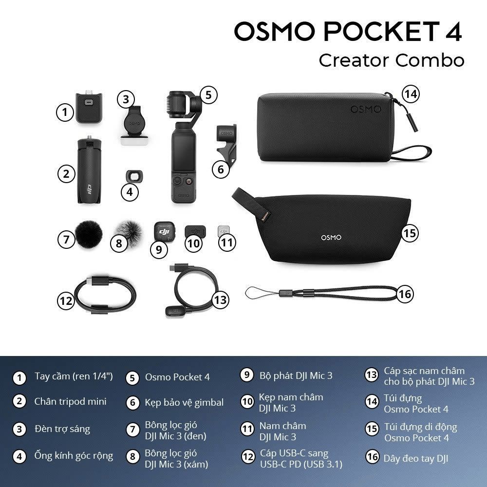 DJI Osmo Pocket 4 Gimbal Tích Hợp Camera Chất Lượng Cao, Bộ Nhớ Trong 107GB - Bảo Hành Chính Hãng | BigBuy360 - bigbuy360.vn