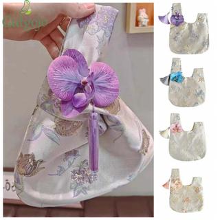  Gutgojo Túi xách phong cách Trung Quốc mới Túi đựng mỹ phẩm Túi đựng vật phẩm nhỏ Nút thắt tua rua Túi đeo cổ tay Túi đựng đồ di động Túi đựng đồ ăn trưa Mặt dây chuyền hoa Sườn xám Phụ kiện du lịch 