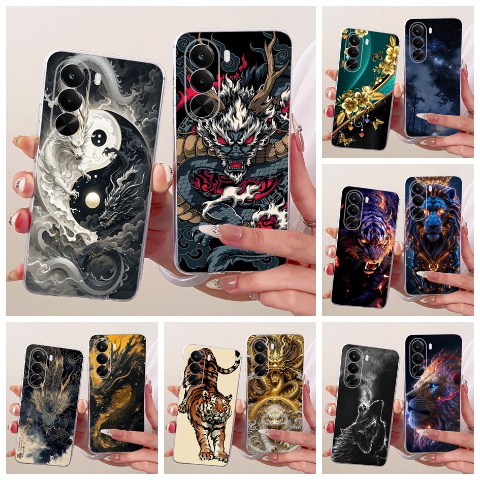 Vỏ Mát Cho Realme P4x Ốp Lưng RMX5108 Rồng Hổ Sư Tử Sói Hoạt Hình Mềm Mỏng Silicon Bảo Vệ Cho Realme