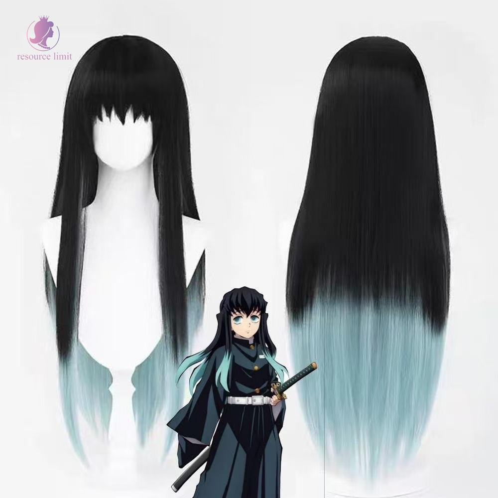 Tóc giả cosplay Muichiro Tokito từ anime Kimetsu no Yaiba, chịu nhiệt với màugradient đen và xanh
