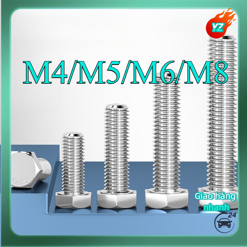 Bulong lục giác ngoài inox 304, ren ngược/ren trái ốc inox lục giác ngoài M4 / M5 / M6 / M8 【 HN-MB-