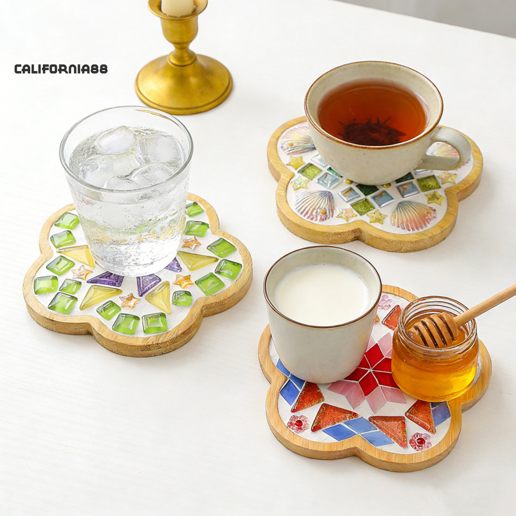 [CF] Bộ đế lót ly thủ công Bộ đế lót ly bằng gạch tự làm Màu sắc hỗn hợp với đế gỗ – Bộ thủ công thủ