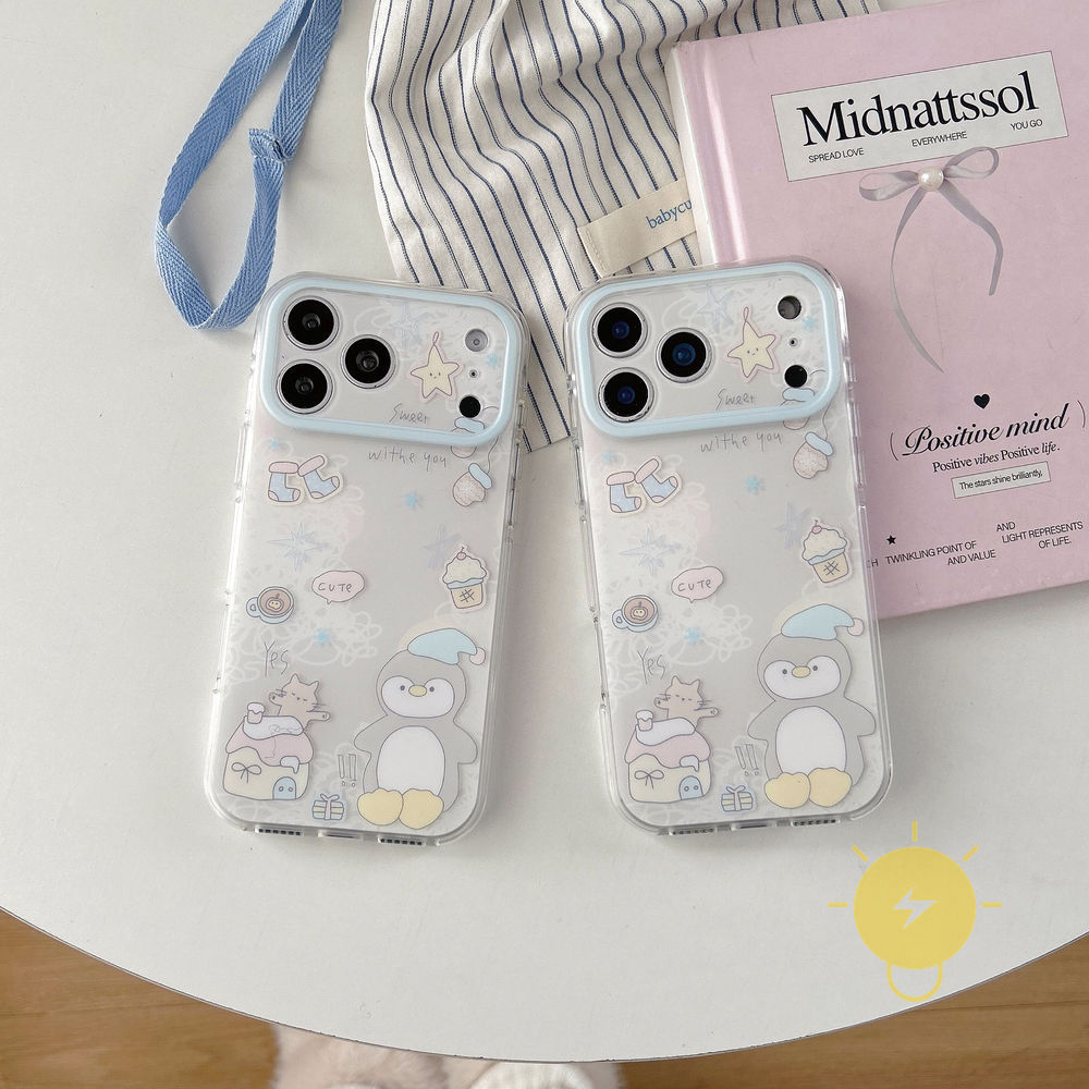 Phone Case For iPhone 17 Pro Max 16 15 TPU Penguin Goose Draw House Aesthetic Korean Cute