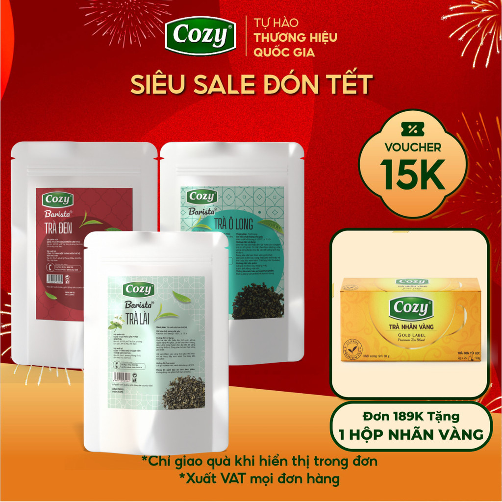 Lục Trà Lài, Trà Đen, Trà Ô Long Cozy Barista 200g Vị Trà Đậm Dành Cho Pha Chế