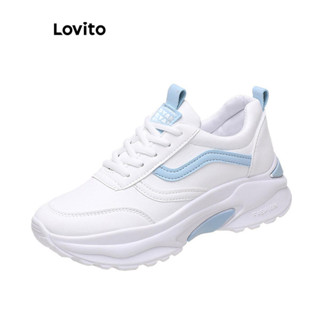  Giày sneaker nữ sinh Lovito bề mặt da nhám lưới trắng màu trơn thoáng khí thể thao LFA60472 