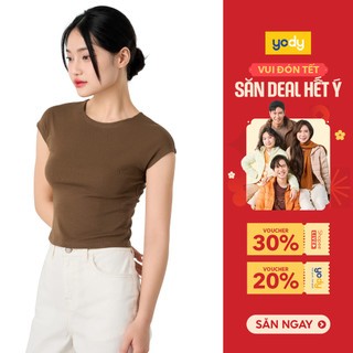   SALE  Áo thun liền tay nữ YODY dáng slimfit babytee vải rip nhỏ siêu co giãn và thông thoáng WCTS25S152 