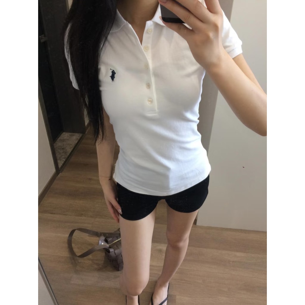 RL# Polo Classic Five-Button Slim Fit Basic Short Sleeve Versatile Korean Style Women's Shirt