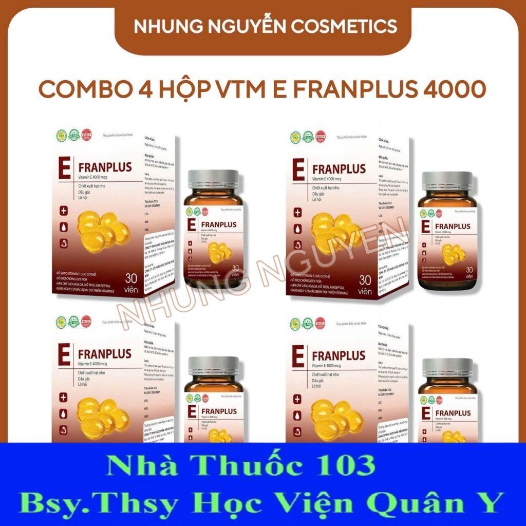 Mua 1 Tặng 3 Nhận 4 Hộp Vitamin E FranPlus 4000 (1 Hộp 30 viên) - Hỗ trợ làm đẹp da - Thực phẩm chăm