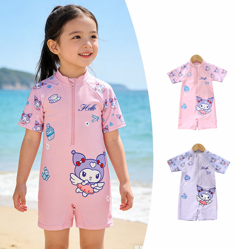 [1-8 Tuổi] Bộ đồ bơi một mảnh cho bé gái Bộ áo liền quần ngắn tay in hình hoạt hình Bộ đồ bơi trẻ em