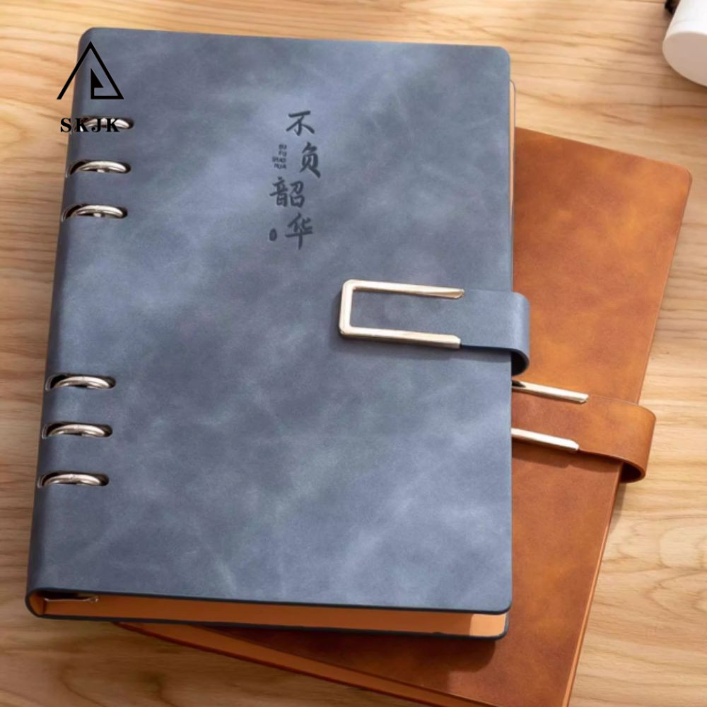 SKJK Loose Leaf Notebook, 100 Tờ Bao Da A5 Notebook, Notepad Kẹp Kim Loại Có Thể Tháo Rời 200 Trang 