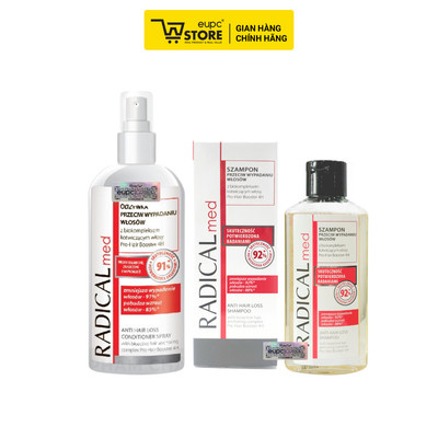 Combo Dầu Gội Giúp Giảm Rụng Tóc Radical Med 100ml Và Dưỡng Giúp Giảm Rụng Tóc Dạng Xịt Radical Med 200ml