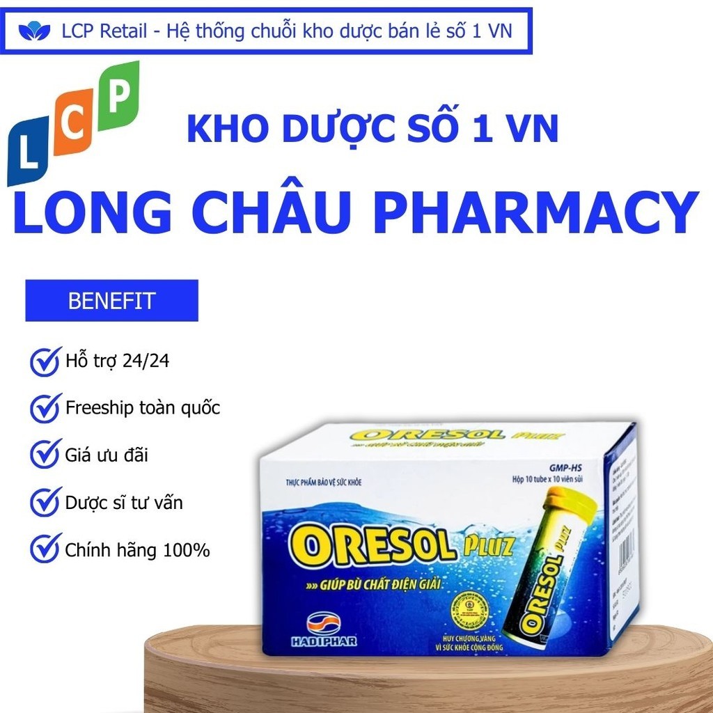 Viên sủi Oresol Pluz Hadiphar giúp bù chất điện giải (1 tuýp x 10 viên)