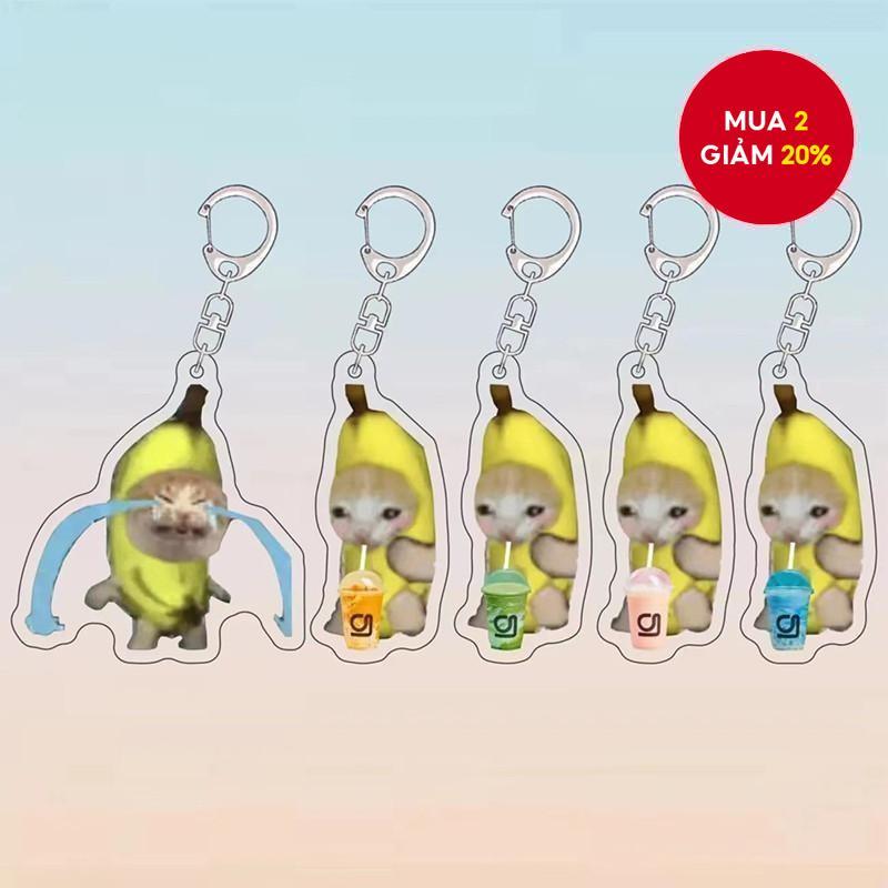 Móc khóa Acrylic hình mèo chuối | Túi cặp đôi dễ thương trong suốt quyến rũ, Quà tặng Kawaii cho những người yêu thích bạn bè và mèo